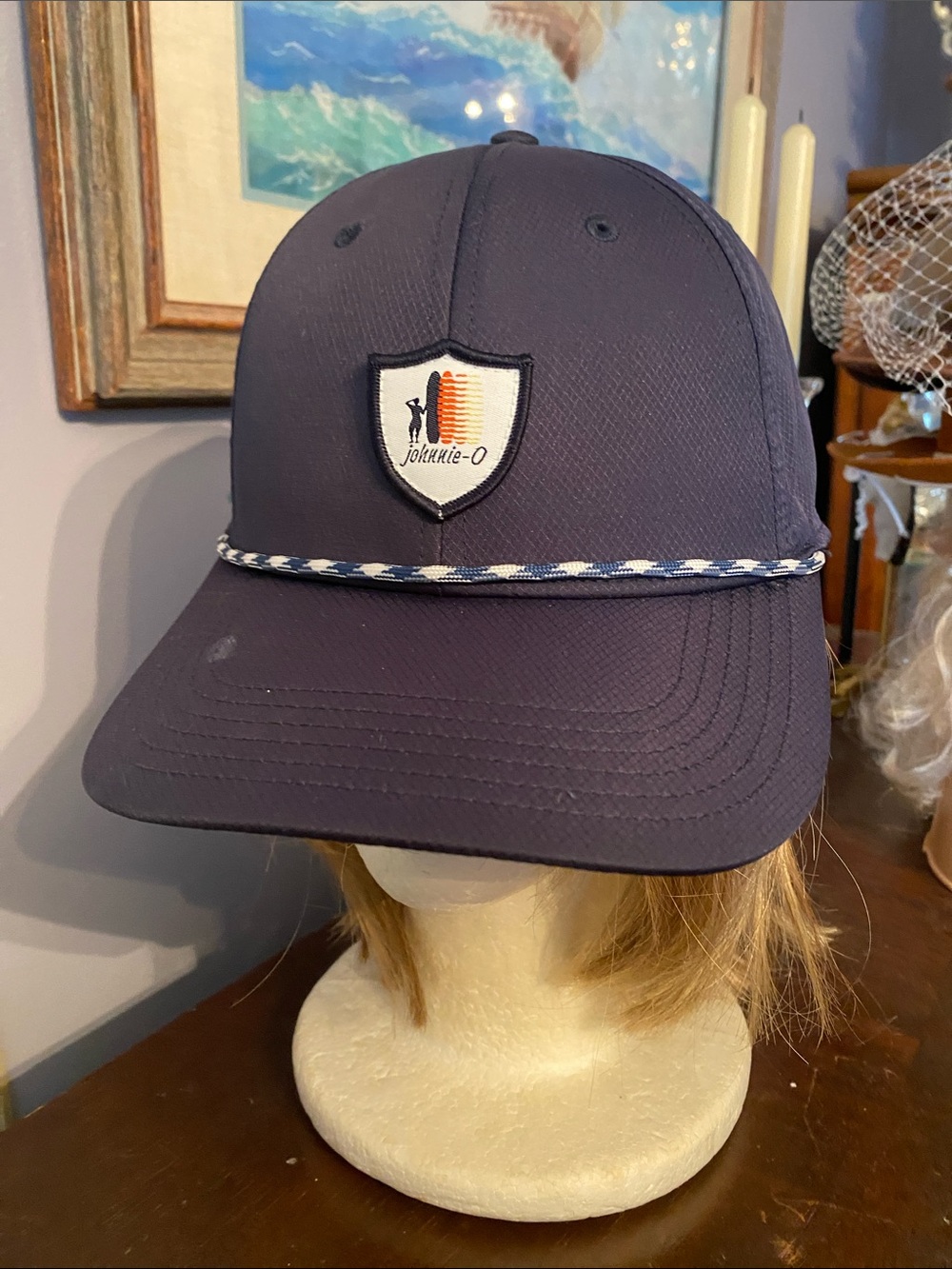 V! Johnnie-O Hat Mens Snapback Adjustable Blue Baseball Cap Rope